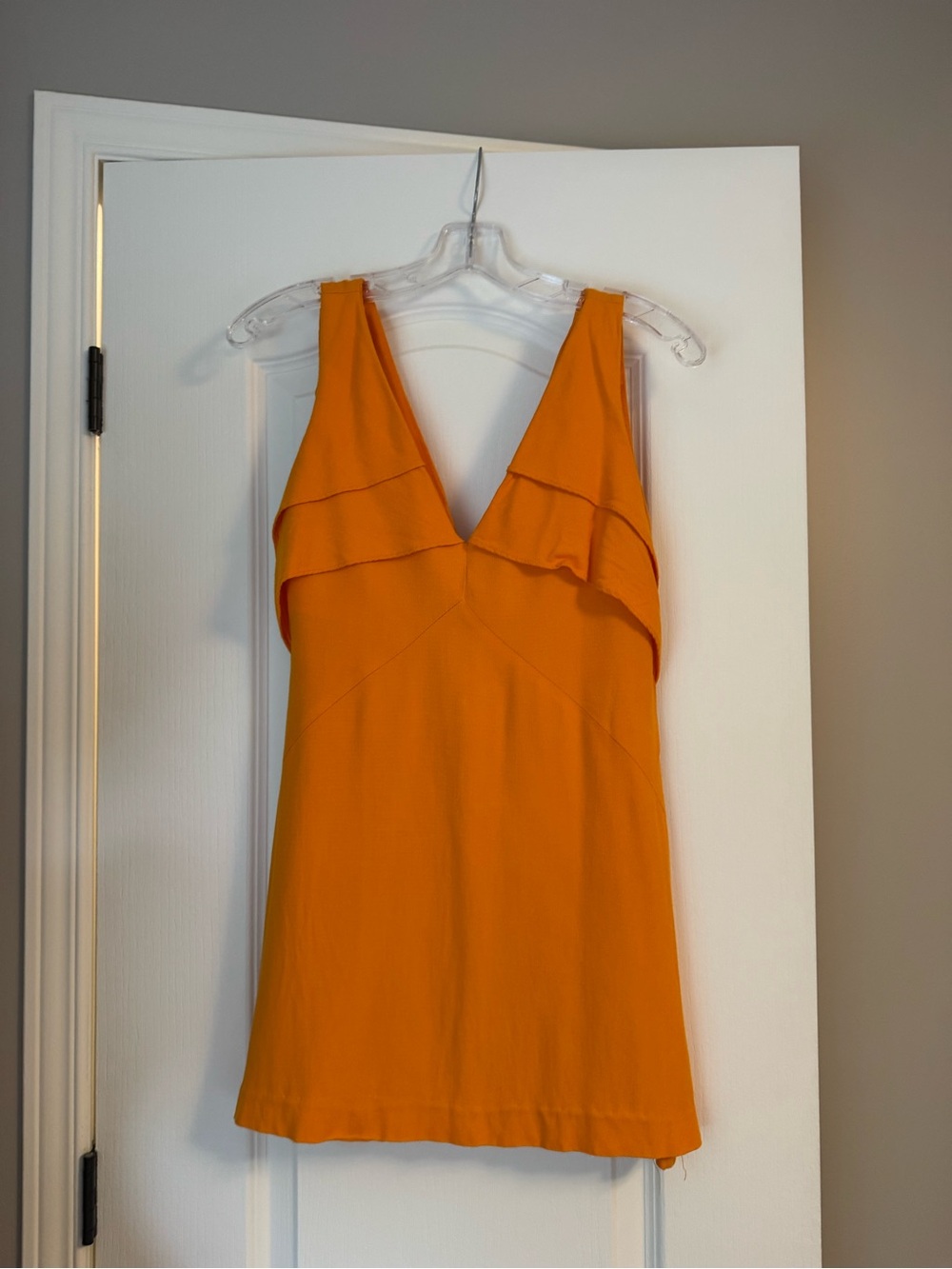 Zara Bright Orange V-Neck Ruffle Mini Dress
